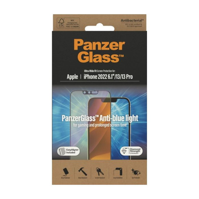PanzerGlass - Kaljeno Staklo UWF Anti-Bluelight AB za iPhone 13, 13 Pro, 14 i 16e