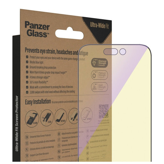 Kaljeno staklo UWF Anti-Bluelight AB s aplikatorom za iPhone 14 Pro, Crna, PanzerGlass