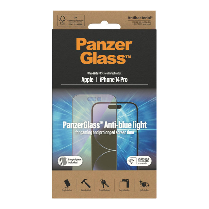 Kaljeno staklo UWF Anti-Bluelight AB s aplikatorom za iPhone 14 Pro, Crna, PanzerGlass