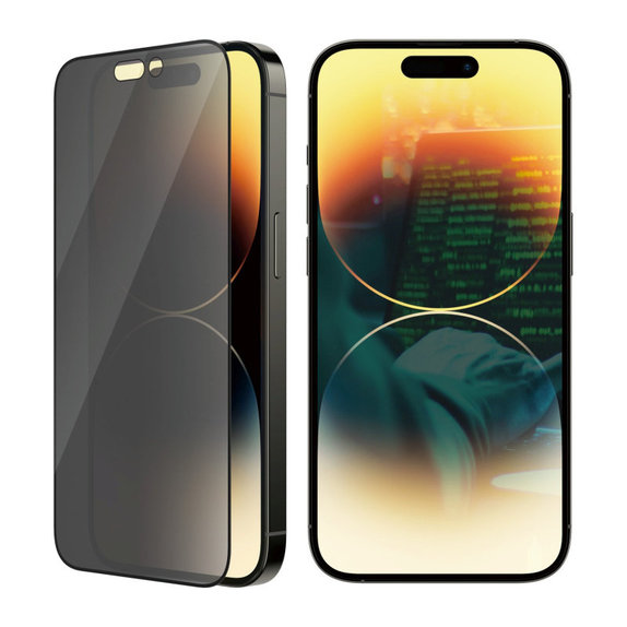 Kaljeno staklo UWF Privacy AB s aplikatorom za iPhone 14 Pro, Crna, PanzerGlass