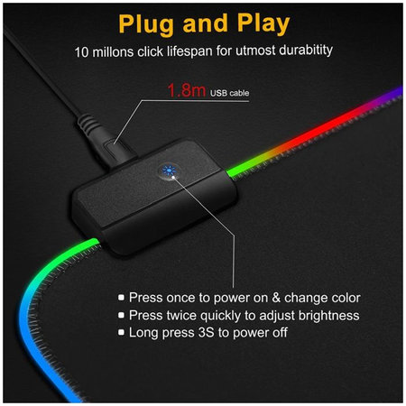 FixPremium - Podloga za miš i tipkovnicu s RGB-om, 90x40cm, crna