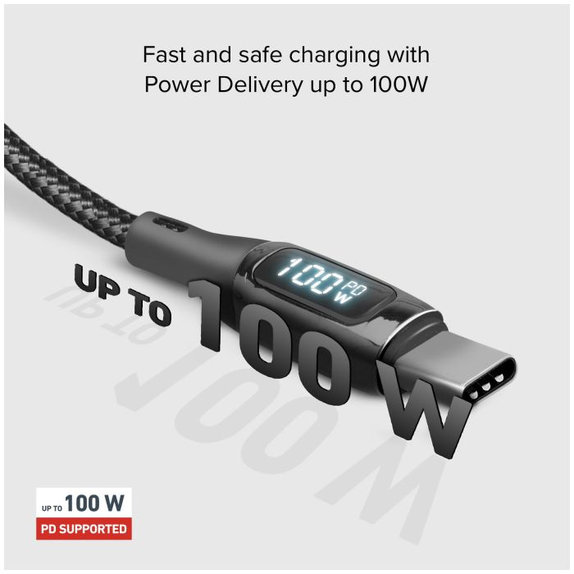 SBS - USB-C / USB-C kabel s LCD-om i PowerDelivery 100W (1m), crni