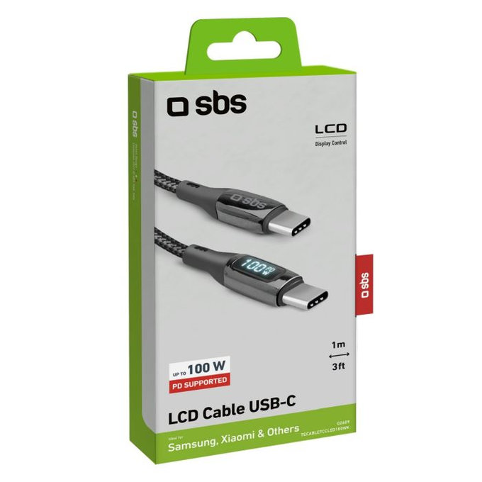 SBS - USB-C / USB-C kabel s LCD-om i PowerDelivery 100W (1m), crni