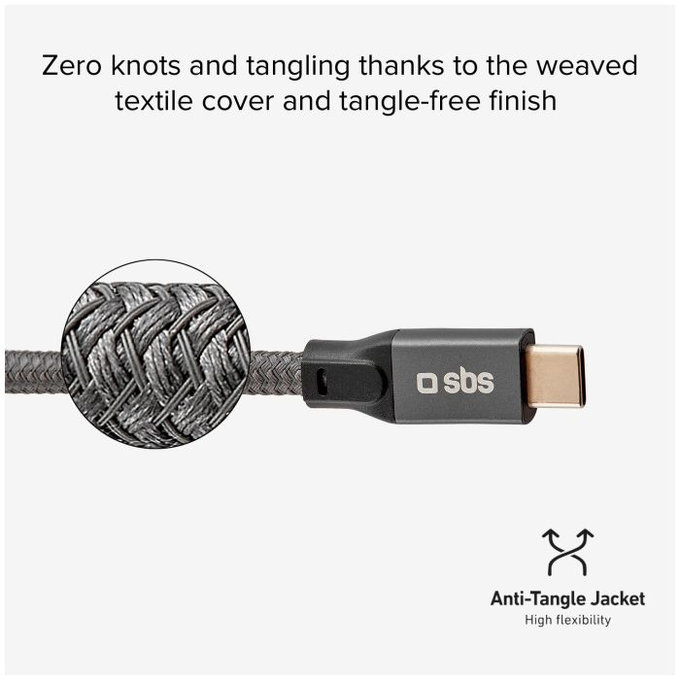 SBS - Thunderbolt 3 kabel (USB-C) kabel s PowerDelivery 240 W (1 m), sivi