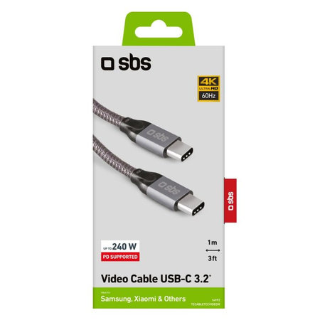 SBS - Thunderbolt 3 kabel (USB-C) kabel s PowerDelivery 240 W (1 m), sivi