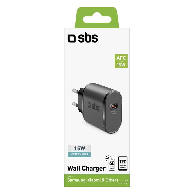 SBS - 15W adapter za punjenje USB-C, crni