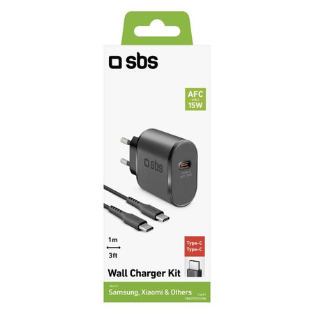 SBS - 15W adapter za punjenje USB-C + kabel USB-C / USB-C (1m), crni