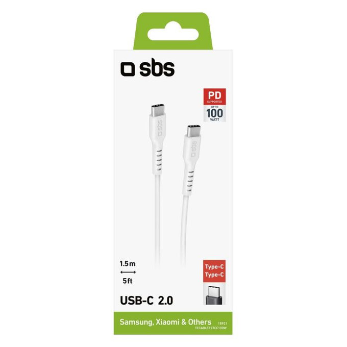 SBS - USB-C / USB-C kabel s PowerDelivery 100 W (1,5 m), bijeli