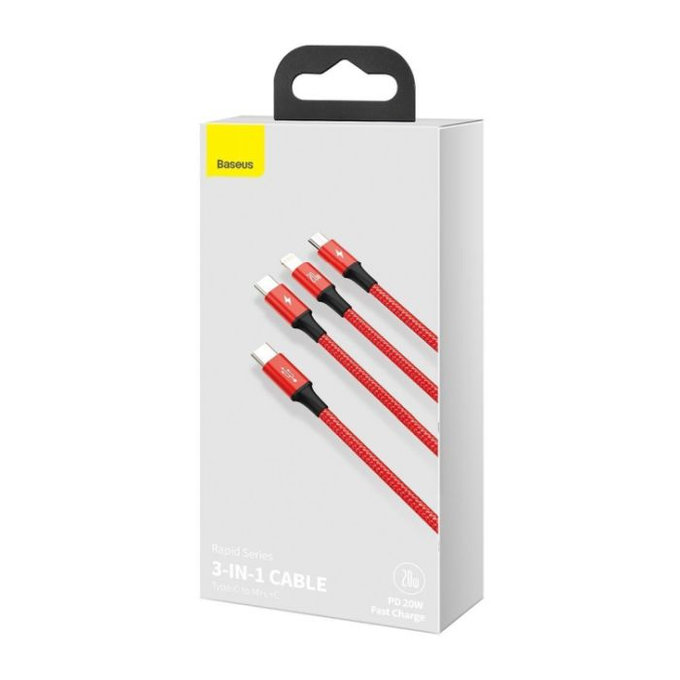 Baseus - Kabel - USB-C 3u1 (2x USB-C, Lightning) (1,5m), crveni