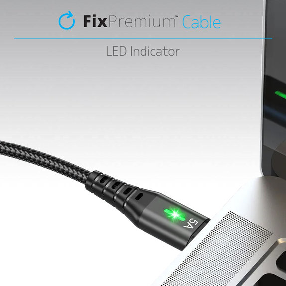 FixPremium - USB-C / USB kabel s LED indikatorom (1m), crni