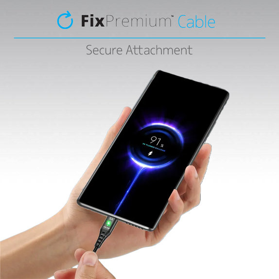 FixPremium - USB-C / USB kabel s LED indikatorom (1m), crni