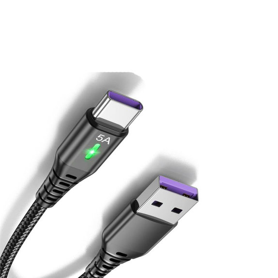 FixPremium - USB-C / USB kabel s LED indikatorom (1m), crni