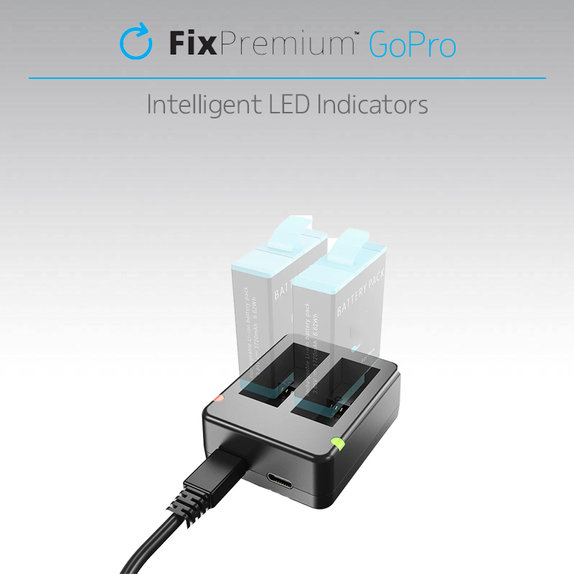 FixPremium - Stanica za punjenje za 2 GoPro baterije (Hero (2018)/Hero 5/Hero 6/Hero 7/Hero 8), crna