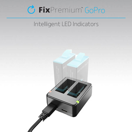 FixPremium - Stanica za punjenje za 2 GoPro baterije (Hero (2018)/Hero 5/Hero 6/Hero 7/Hero 8), crna