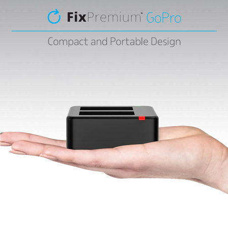 FixPremium - Stanica za punjenje za 2 GoPro baterije (Hero (2018)/Hero 5/Hero 6/Hero 7/Hero 8), crna