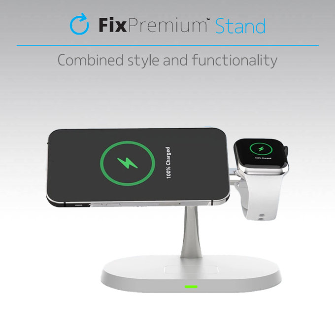 FixPremium - MagSafe stalak 3u1 za iPhone, Apple Watch & AirPods, bijeli