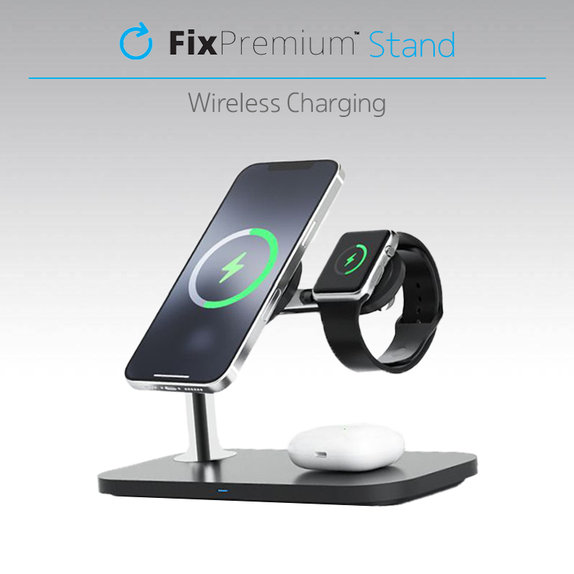 FixPremium - MagSafe stalak 3u1 za iPhone, Apple Watch & AirPods, bijeli