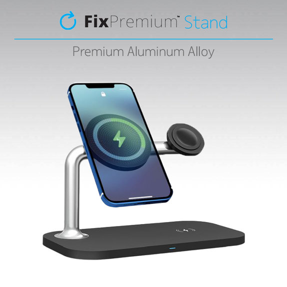 FixPremium - MagSafe stalak 3u1 za iPhone, Apple Watch & AirPods, bijeli