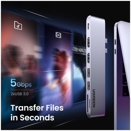 UGREEN - Dual USB-C Hub 7u1, sivi