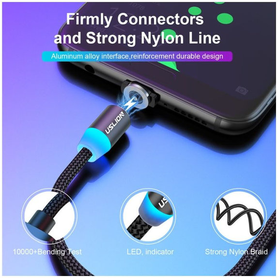 USLION - USB-C / USB magnetni kabel (1m), crveni