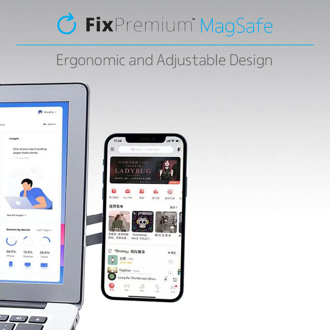 FixPremium - MagSafe držač za iPhone za prijenosno računalo, crni