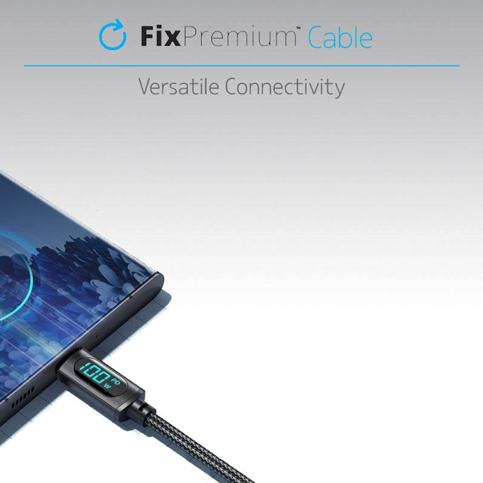 FixPremium - USB-C / USB-C kabel s funkcijom napajanja (1 m), crni