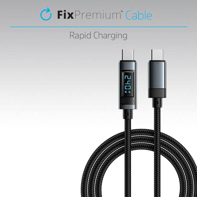 FixPremium - USB-C / USB kabel s funkcijom napajanja (1 m), crni