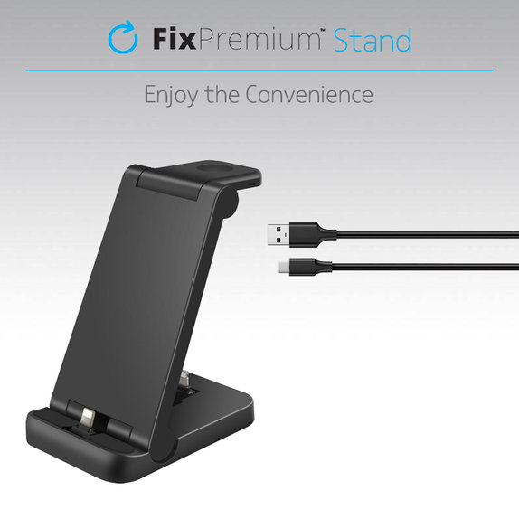 FixPremium - Sklopivi 3u1 stalak za iPhone, Apple Watch & AirPods, crni