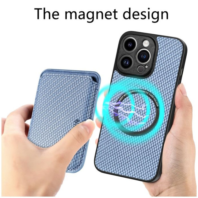 FixPremium - Maska Carbon s MagSafe novčanikom za iPhone 13 Pro, plava