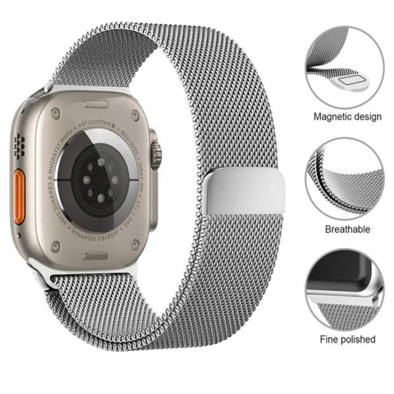 FixPremium - Remen Milanese Loop za Apple Watch (42, 44, 45 i 49 mm), ružičasto zlato
