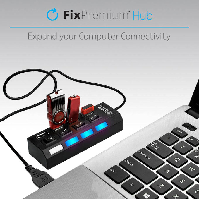 FixPremium - USB hub s prekidačem za napajanje za 7 USB-a, crni