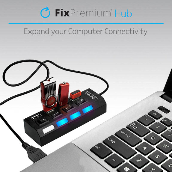 FixPremium - USB hub s prekidačem za napajanje za 4 USB-a, crni