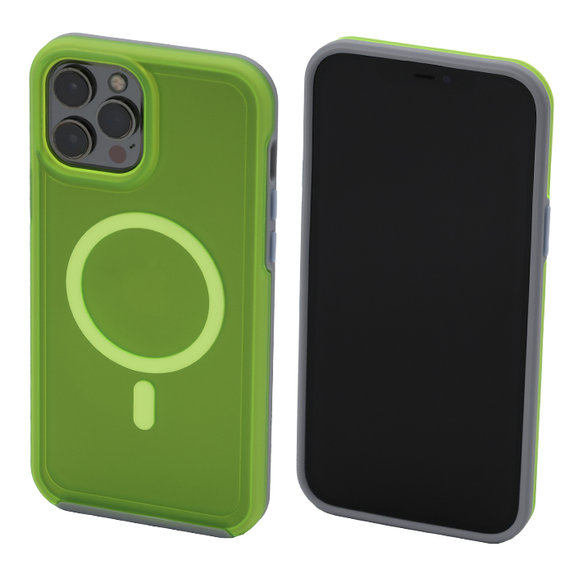 FixPremium - Maska Clear s MagSafe za iPhone 12 Pro Max, neon green