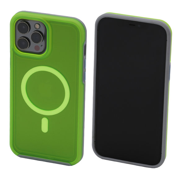 FixPremium - Maska Clear s MagSafe za iPhone 14 Pro Max, neon green