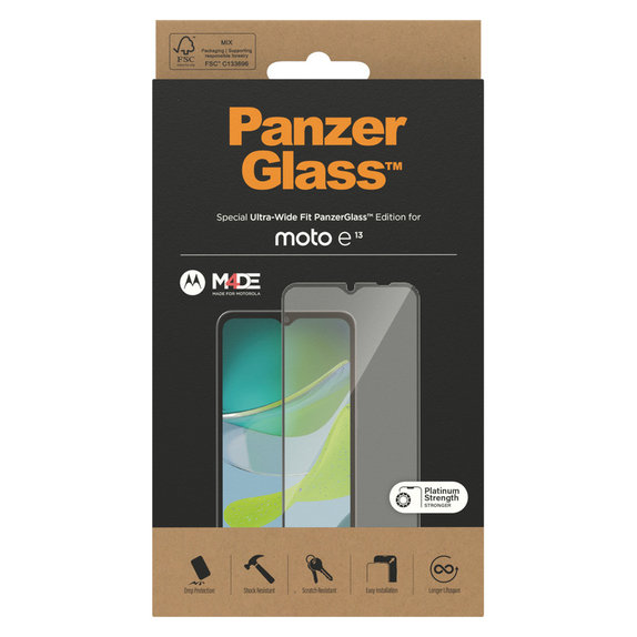 Kaljeno staklo UWF za Motorola Moto E13, Crna, PanzerGlass