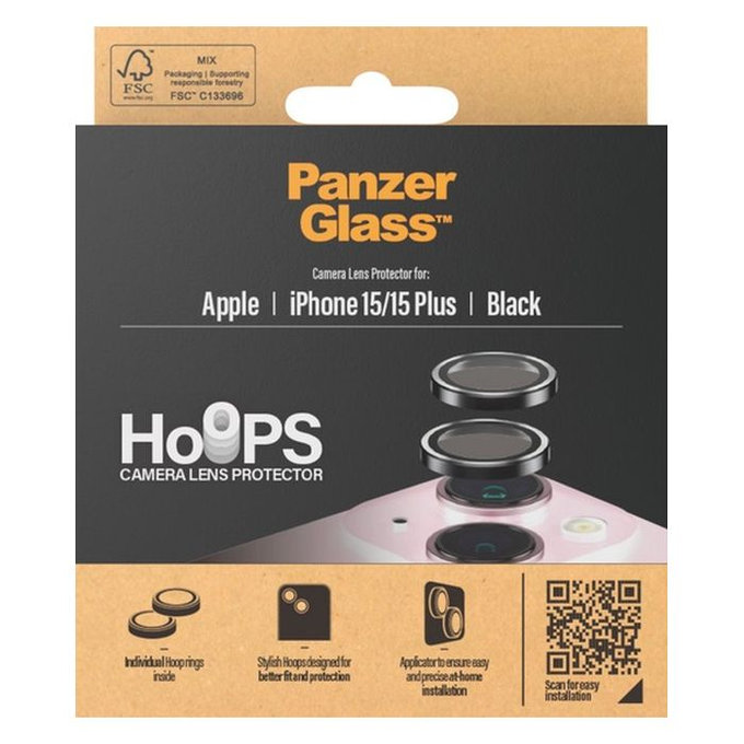 PanzerGlass - Zaštitni poklopac za objektiv kamere Hoops za iPhone 15 a 15 Plus, transparent