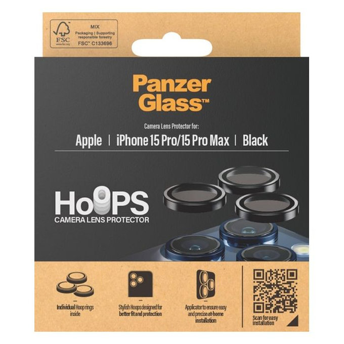 PanzerGlass - Zaštitni poklopac za objektiv kamere Hoops za iPhone 15 Pro a 15 Pro Max, transparent