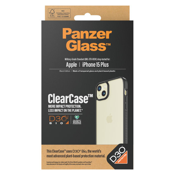 Maska ClearCase D3O za iPhone 15 Plus, Crna, PanzerGlass