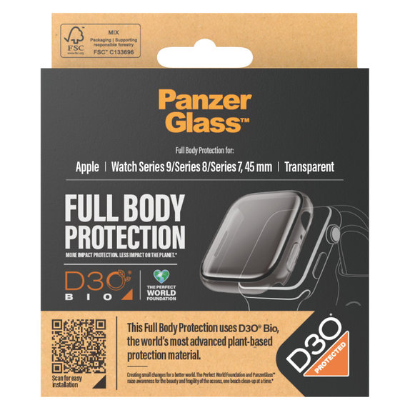 Kaljeno staklo Full Body D3O za Apple Watch 9/8/7 45 mm, Prozirna, PanzerGlass