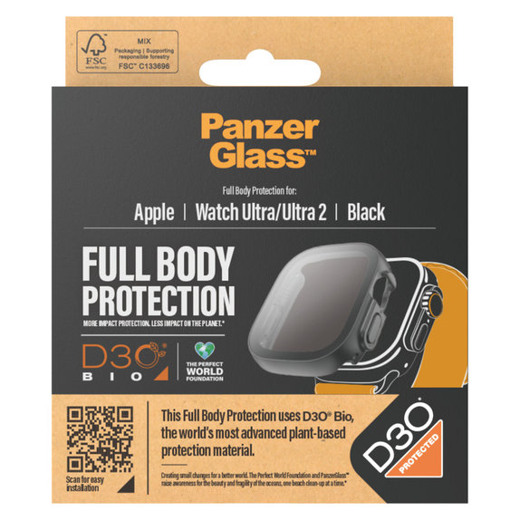 Kaljeno staklo Full Body D3O za Apple Watch Ultra/Ultra 2, Crna, PanzerGlass