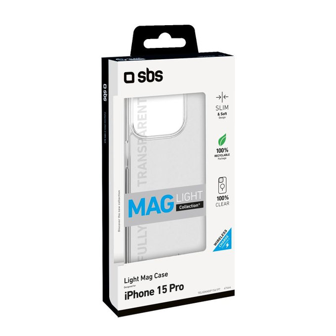 SBS - Maska Light Mag sa MagSafe za iPhone 15 Pro, prozirna