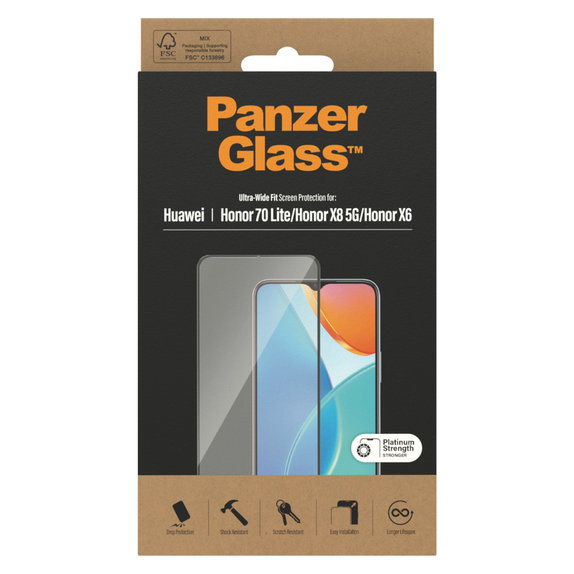 Kaljeno staklo UWF za Honor 70 Lite, Crna, PanzerGlass