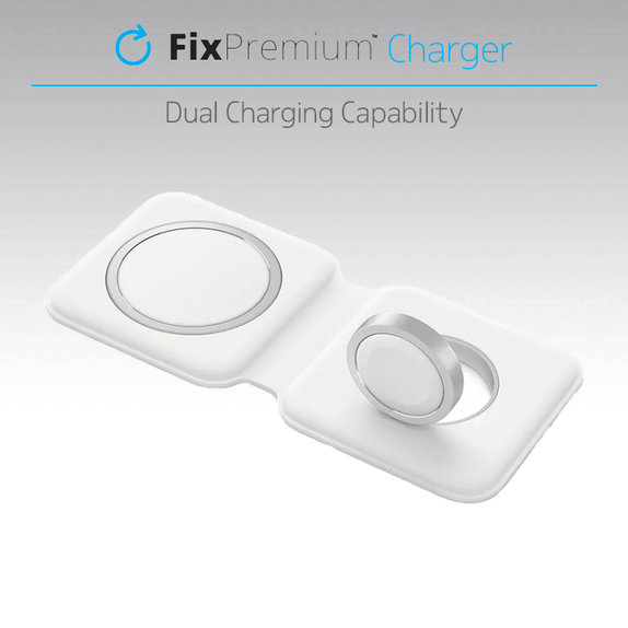 FixPremium - MagSafe Duo za iPhone a Apple Watch, bijela