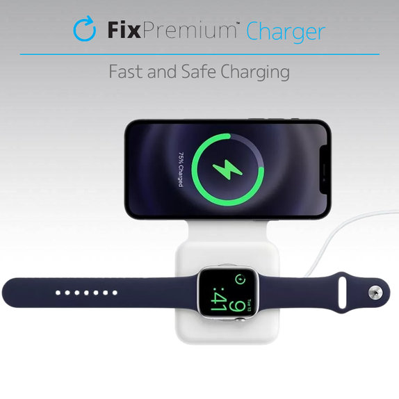 FixPremium - MagSafe Duo za iPhone a Apple Watch, bijela