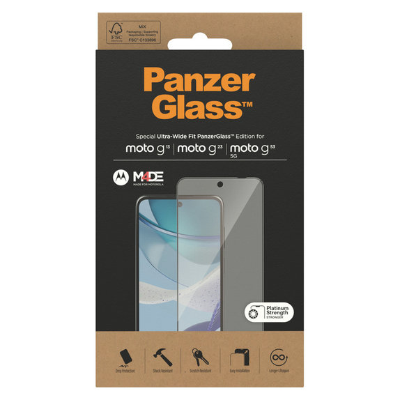 Kaljeno staklo UWF za Motorola Moto G13/G23/G53 5G, Crna, PanzerGlass