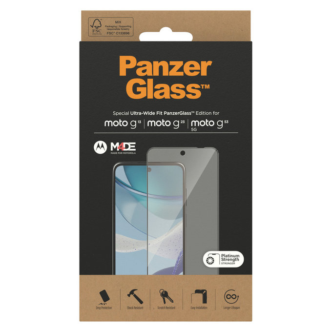 Kaljeno staklo UWF za Motorola Moto G13/G23/G53 5G, Crna, PanzerGlass