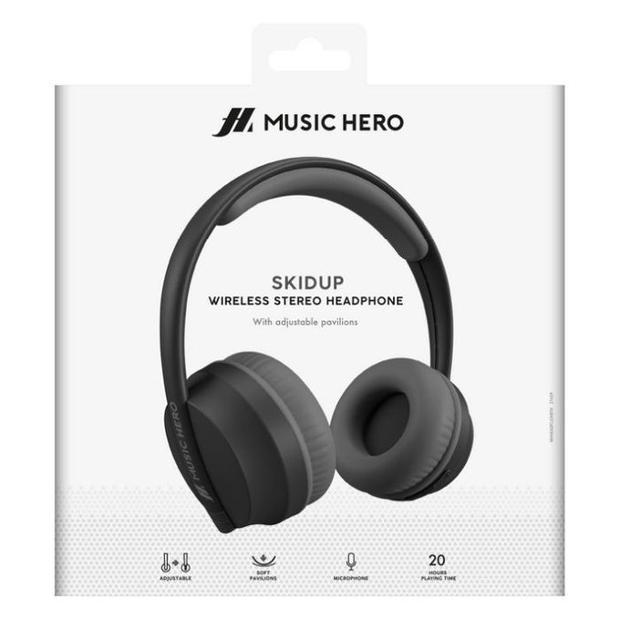 Music Hero - Stereo Bežične Slušalice Skidup s mikrofonom, crno