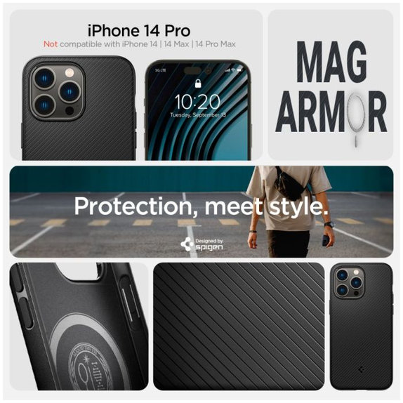 Spigen - Maska Mag Armor s MagSafe za iPhone 14 Pro, Matte Black