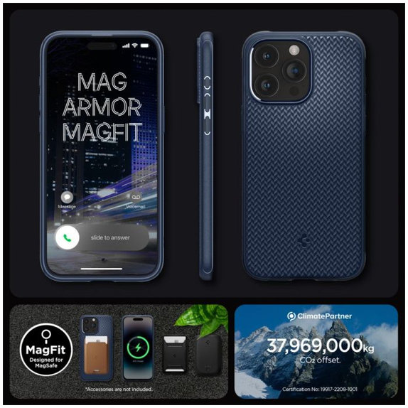 Spigen - Maska Mag Armor s MagSafe za iPhone 15 Pro Max, Navy Blue