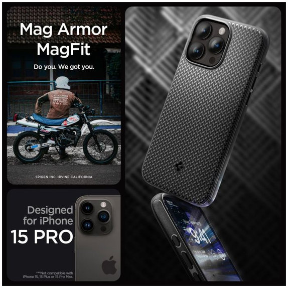 Spigen - Maska Mag Armor s MagSafe za iPhone 15 Pro, Matte Black